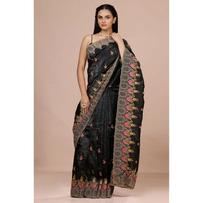 Aparnaa Black Fancy Crush Multicolor Floral Embroidered and Unstitched Blouse
