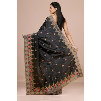 Aparnaa Black Fancy Crush Multicolor Floral Embroidered and Unstitched Blouse