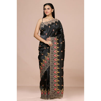 Aparnaa Black Fancy Crush Multicolor Floral Embroidered and Unstitched Blouse