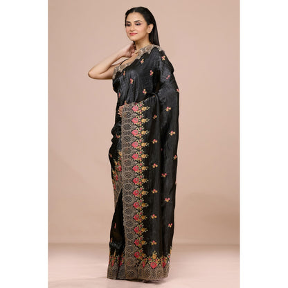 Aparnaa Black Fancy Crush Multicolor Floral Embroidered and Unstitched Blouse