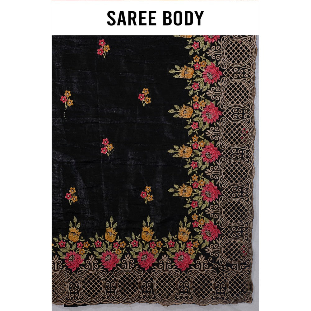 Aparnaa Black Fancy Crush Multicolor Floral Embroidered and Unstitched Blouse