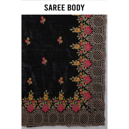 Aparnaa Black Fancy Crush Multicolor Floral Embroidered and Unstitched Blouse