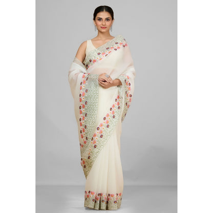 Aparnaa White Crush Floral Embroidered and Unstitched Blouse