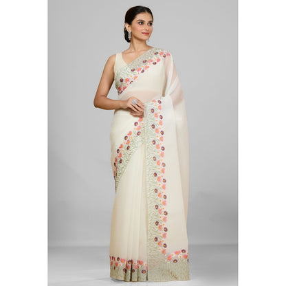 Aparnaa White Crush Floral Embroidered and Unstitched Blouse