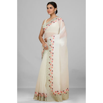 Aparnaa White Crush Floral Embroidered and Unstitched Blouse