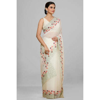 Aparnaa White Crush Floral Embroidered and Unstitched Blouse