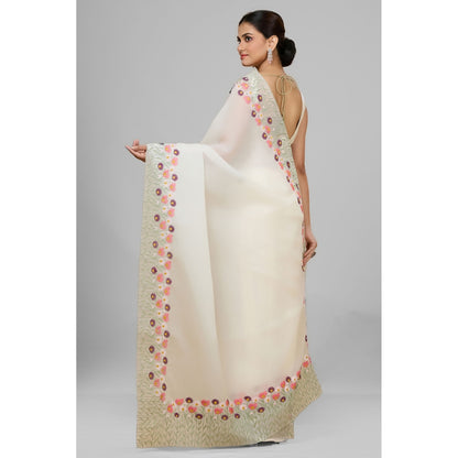 Aparnaa White Crush Floral Embroidered and Unstitched Blouse