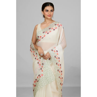 Aparnaa White Crush Floral Embroidered and Unstitched Blouse