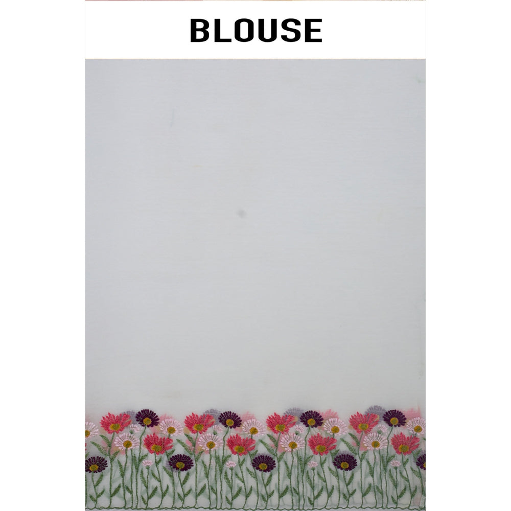 Aparnaa White Crush Floral Embroidered and Unstitched Blouse