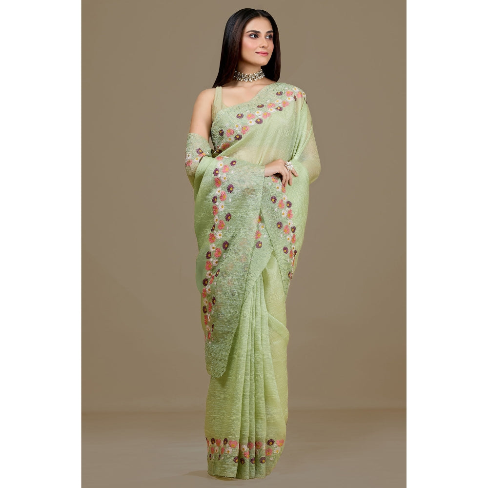 Aparnaa Pista Green Crush Floral Embroidered and Unstitched Blouse