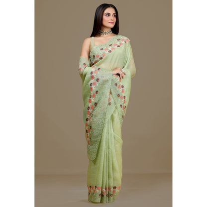 Aparnaa Pista Green Crush Floral Embroidered and Unstitched Blouse
