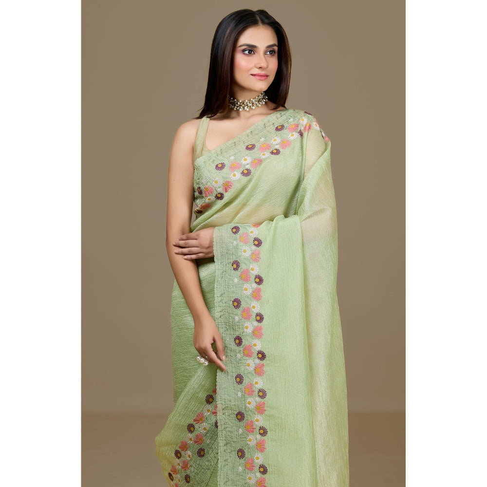 Aparnaa Pista Green Crush Floral Embroidered and Unstitched Blouse