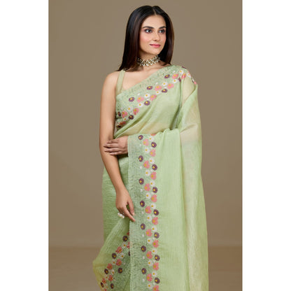 Aparnaa Pista Green Crush Floral Embroidered and Unstitched Blouse
