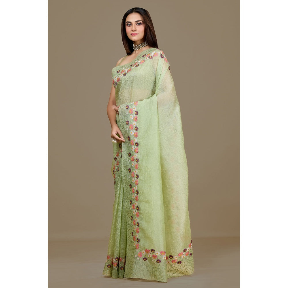 Aparnaa Pista Green Crush Floral Embroidered and Unstitched Blouse