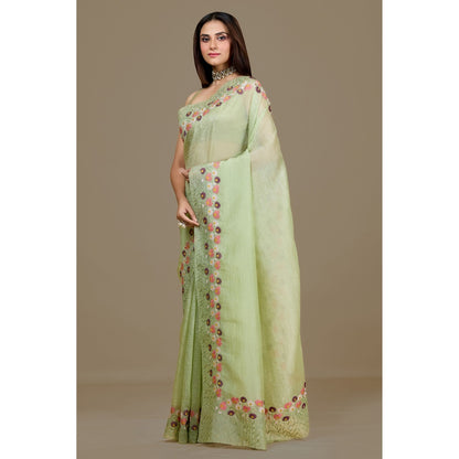 Aparnaa Pista Green Crush Floral Embroidered and Unstitched Blouse