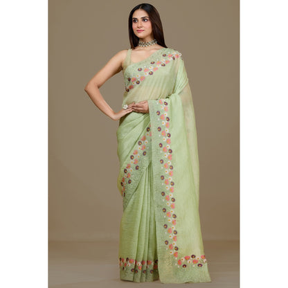 Aparnaa Pista Green Crush Floral Embroidered and Unstitched Blouse