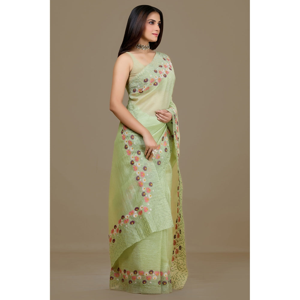 Aparnaa Pista Green Crush Floral Embroidered and Unstitched Blouse