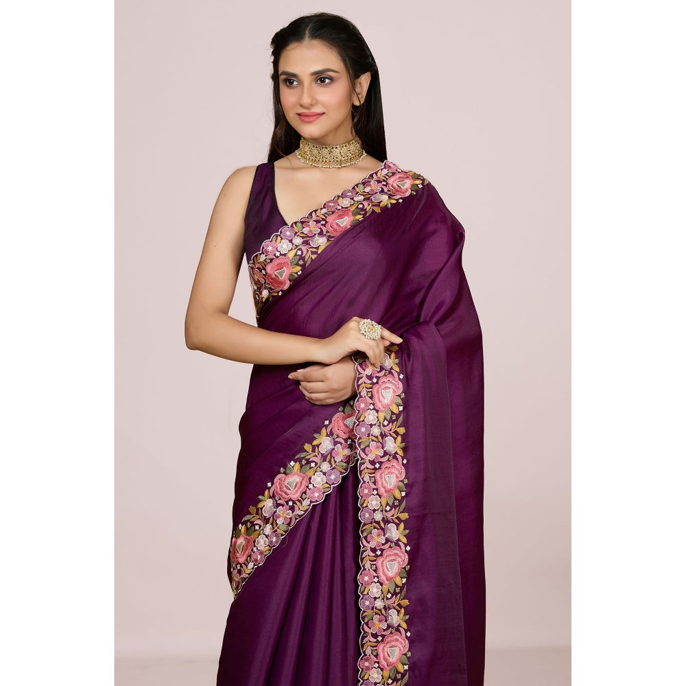 Aparnaa Tussar Silk Vibrant Embroidered Saree and Unstitched Blouse