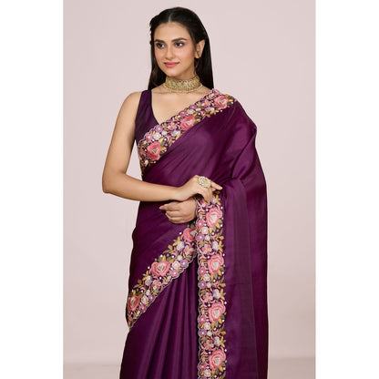 Aparnaa Tussar Silk Vibrant Embroidered Saree and Unstitched Blouse