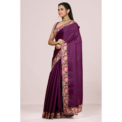 Aparnaa Tussar Silk Vibrant Embroidered Saree and Unstitched Blouse