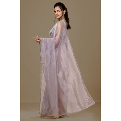 Aparnaa Lavender Paper Silk Handwork Border Saree and Unstitched Blouse