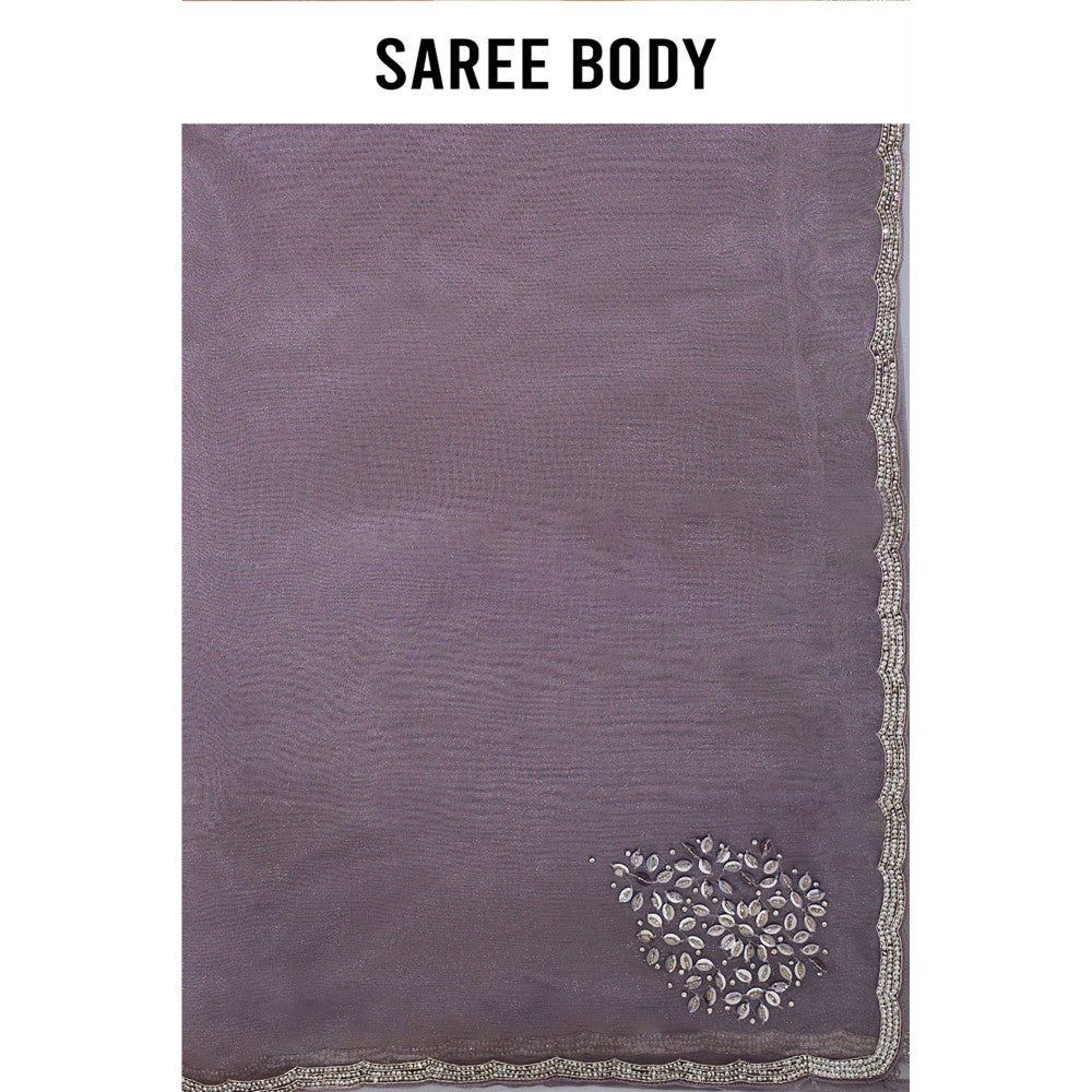 Aparnaa Lavender Paper Silk Handwork Border Saree and Unstitched Blouse