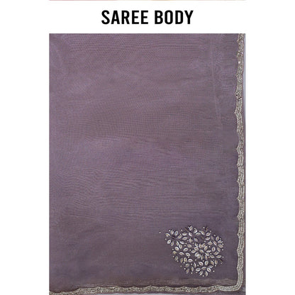 Aparnaa Lavender Paper Silk Handwork Border Saree and Unstitched Blouse