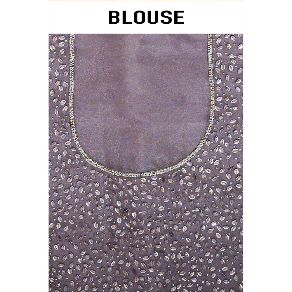 Aparnaa Lavender Paper Silk Handwork Border Saree and Unstitched Blouse