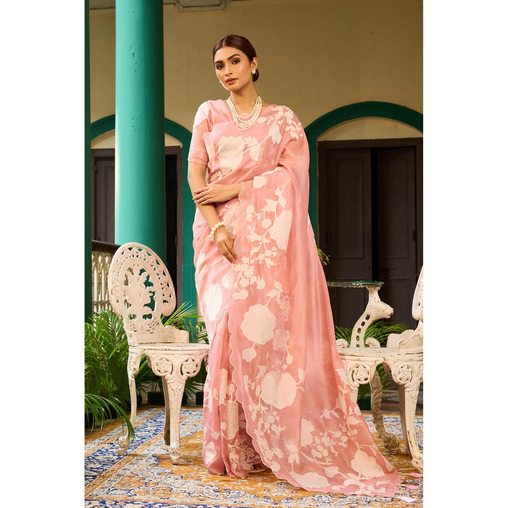 Aparnaa Elegant Blush Pink Tissue Saree with Unstitched Blouse