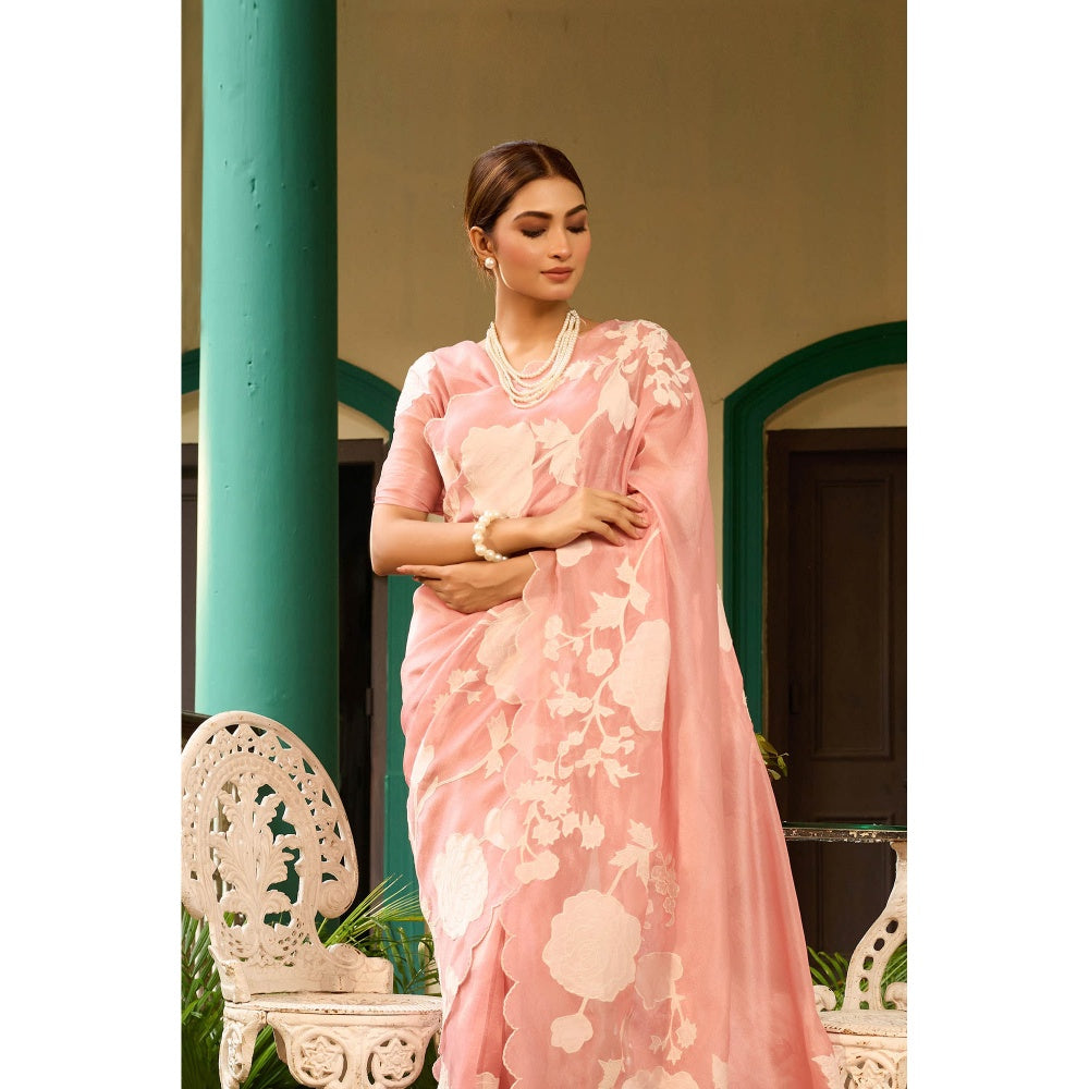 Aparnaa Elegant Blush Pink Tissue Saree with Unstitched Blouse