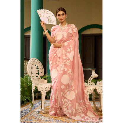 Aparnaa Elegant Blush Pink Tissue Saree with Unstitched Blouse