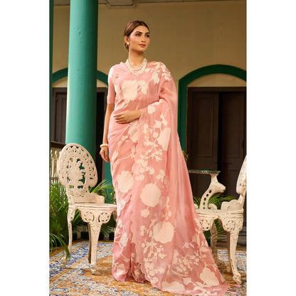Aparnaa Elegant Blush Pink Tissue Saree with Unstitched Blouse