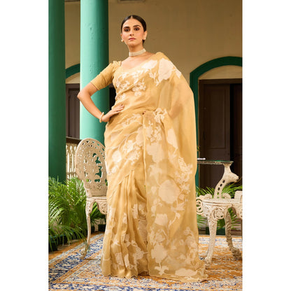 Aparnaa Elegant Beige Tissue Saree with Unstitched Blouse