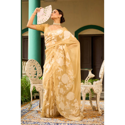 Aparnaa Elegant Beige Tissue Saree with Unstitched Blouse