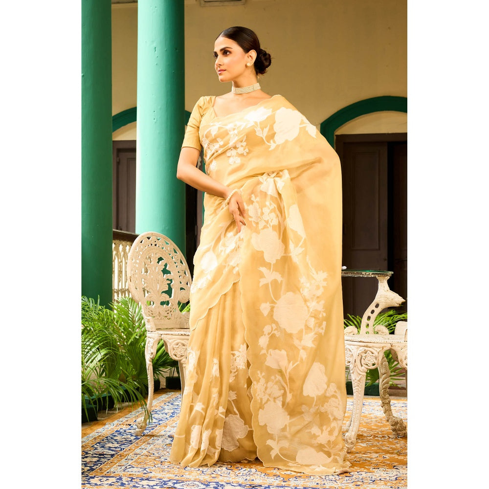 Aparnaa Elegant Beige Tissue Saree with Unstitched Blouse