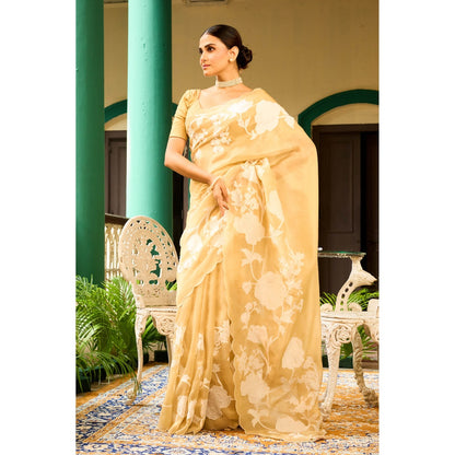 Aparnaa Elegant Beige Tissue Saree with Unstitched Blouse