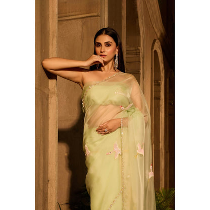 Aparnaa Pastel Green Organza Saree with Unstitched Blouse