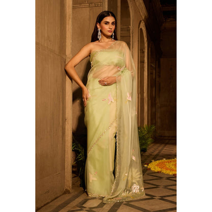Aparnaa Pastel Green Organza Saree with Unstitched Blouse