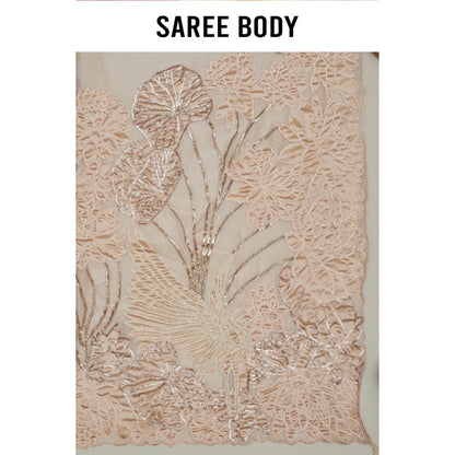 Aparnaa Pure Organza Saree with Unstitched Blouse Lotus Applique Work - Pink