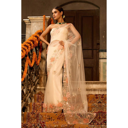 Aparnaa Designer Net Saree with Unstitched Blouse Sequins Cut Dana Work - Pink
