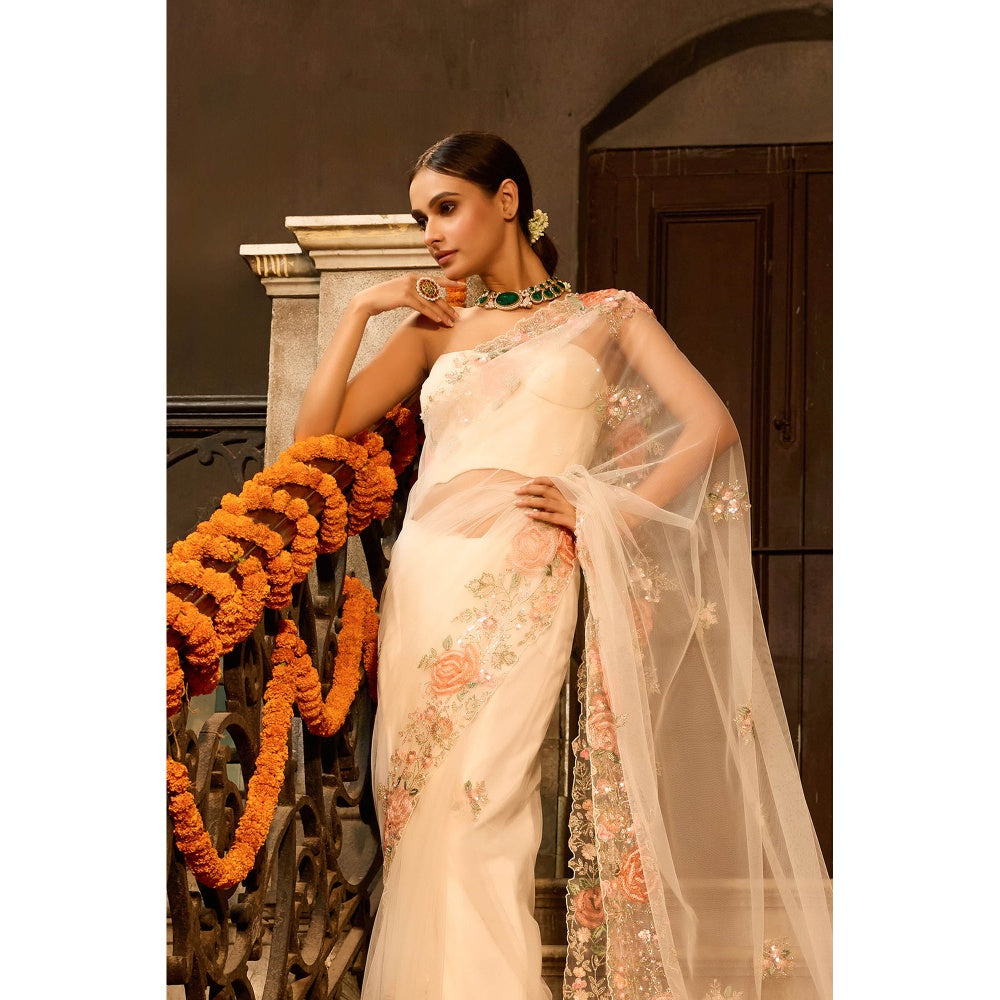 Aparnaa Designer Net Saree with Unstitched Blouse Sequins Cut Dana Work - Pink