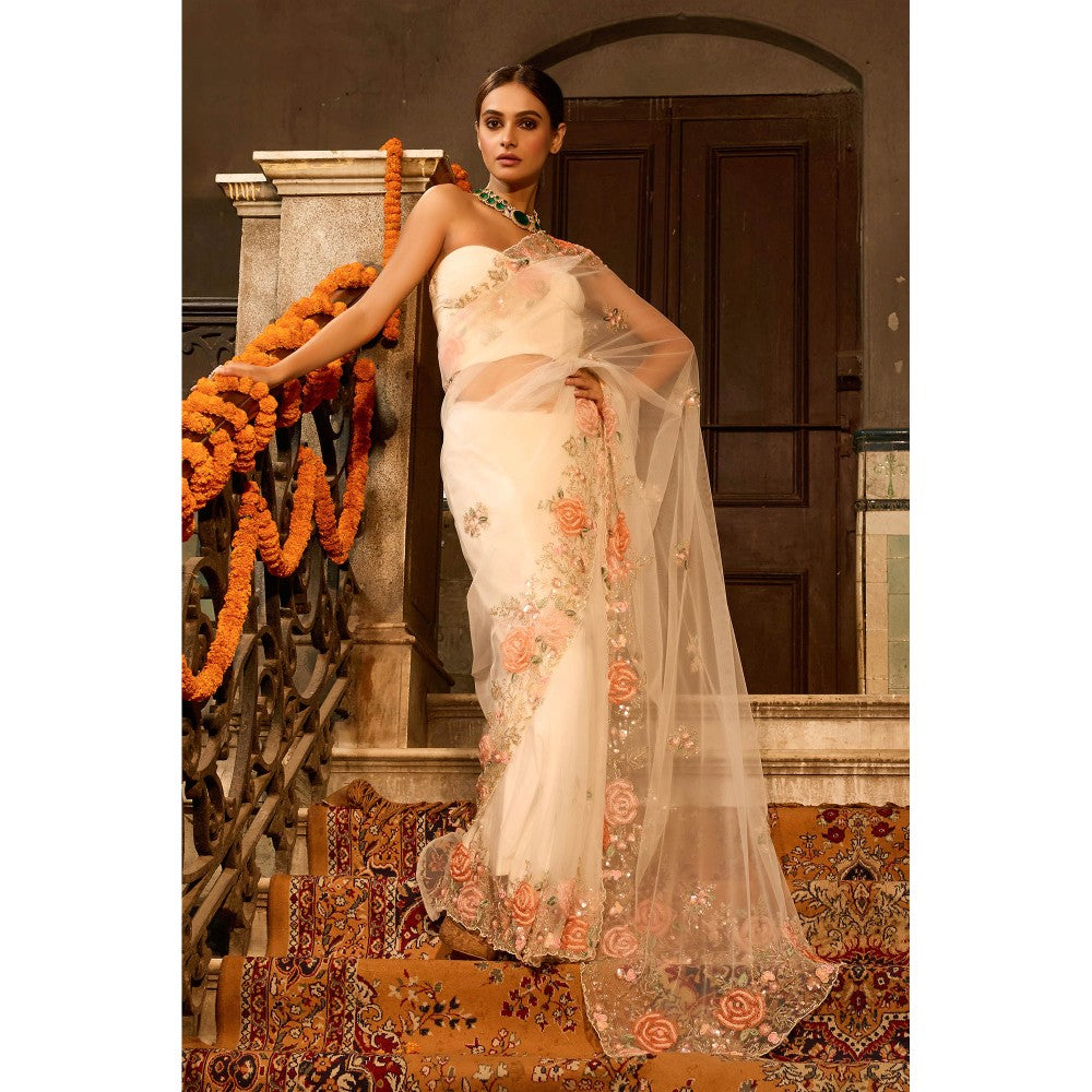 Aparnaa Designer Net Saree with Unstitched Blouse Sequins Cut Dana Work - Pink