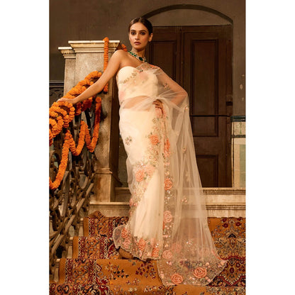 Aparnaa Designer Net Saree with Unstitched Blouse Sequins Cut Dana Work - Pink