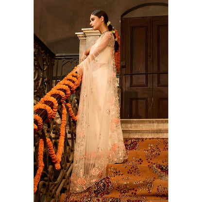 Aparnaa Designer Net Saree with Unstitched Blouse Sequins Cut Dana Work - Pink