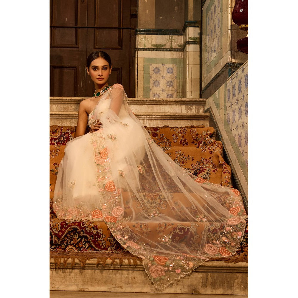 Aparnaa Designer Net Saree with Unstitched Blouse Sequins Cut Dana Work - Pink