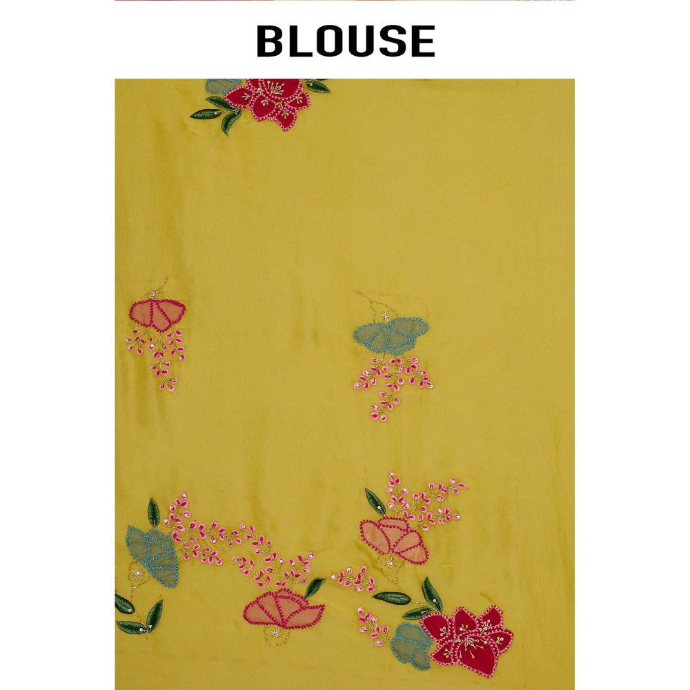 Aparnaa Mustard Yellow Tissue Saree with Unstitched Blouse Hand Embroidery