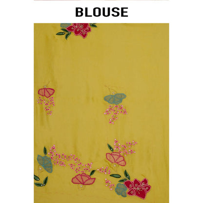 Aparnaa Mustard Yellow Tissue Saree with Unstitched Blouse Hand Embroidery
