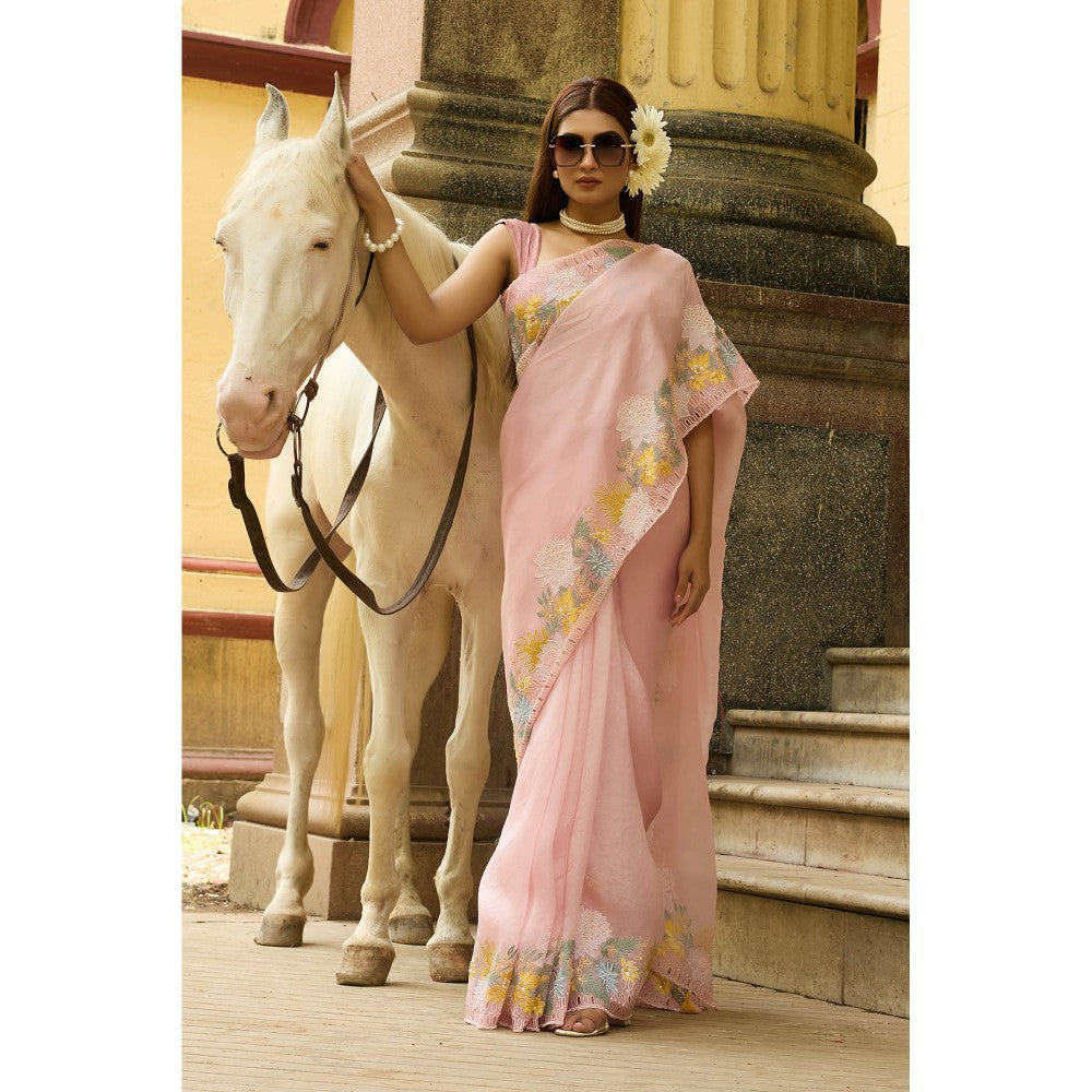 Aparnaa Pastel Pink Pure Organza Saree with Unstitched Blouse