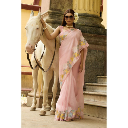Aparnaa Pastel Pink Pure Organza Saree with Unstitched Blouse
