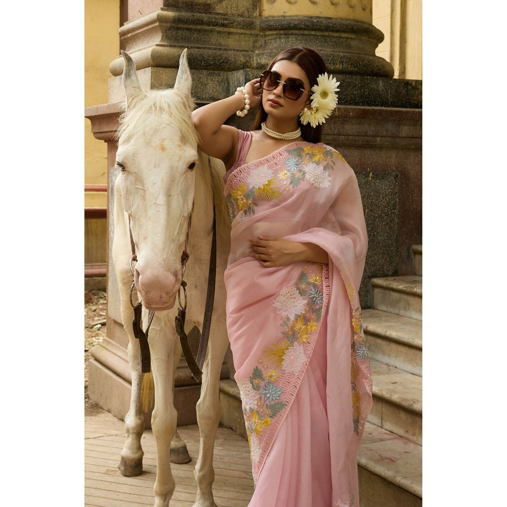 Aparnaa Pastel Pink Pure Organza Saree with Unstitched Blouse